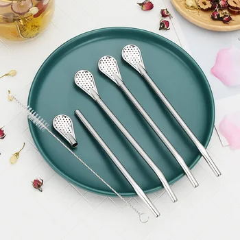 High Quality Removable 304 Stainless Steel Straw Spoon For Drink Bar Coffee Filter Spoon Yerba Mate Tea Straws