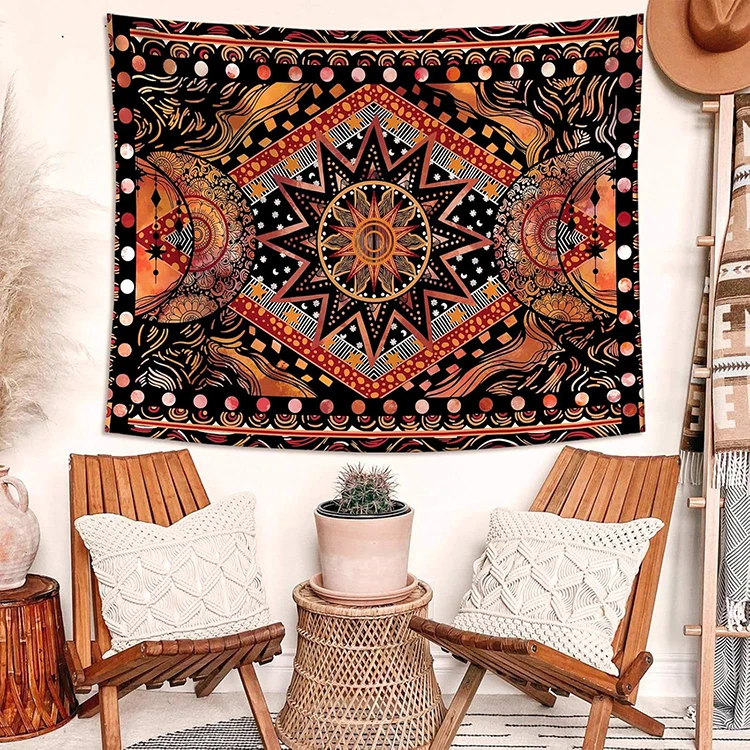 Indie Hippie Sun Moon Mandala Tapestry - Boho Psychedelic Orange Aesthetic Wall Decor for Bedroom Dorm 3 Indie Hippie Sun Moon Mandala Tapestry - Boho Psychedelic Orange Aesthetic Wall Decor for Bedroom Dorm - Image 3