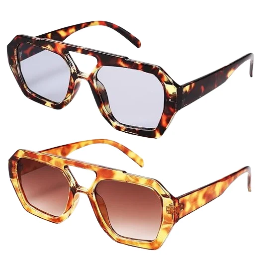 FASHION NEW Retro Double Bridges Sunglasses Big Frame Brown Gradient Eyewear ShadesX Retro Double Bridge Sunglasses Big Frame Leopard  main image 3