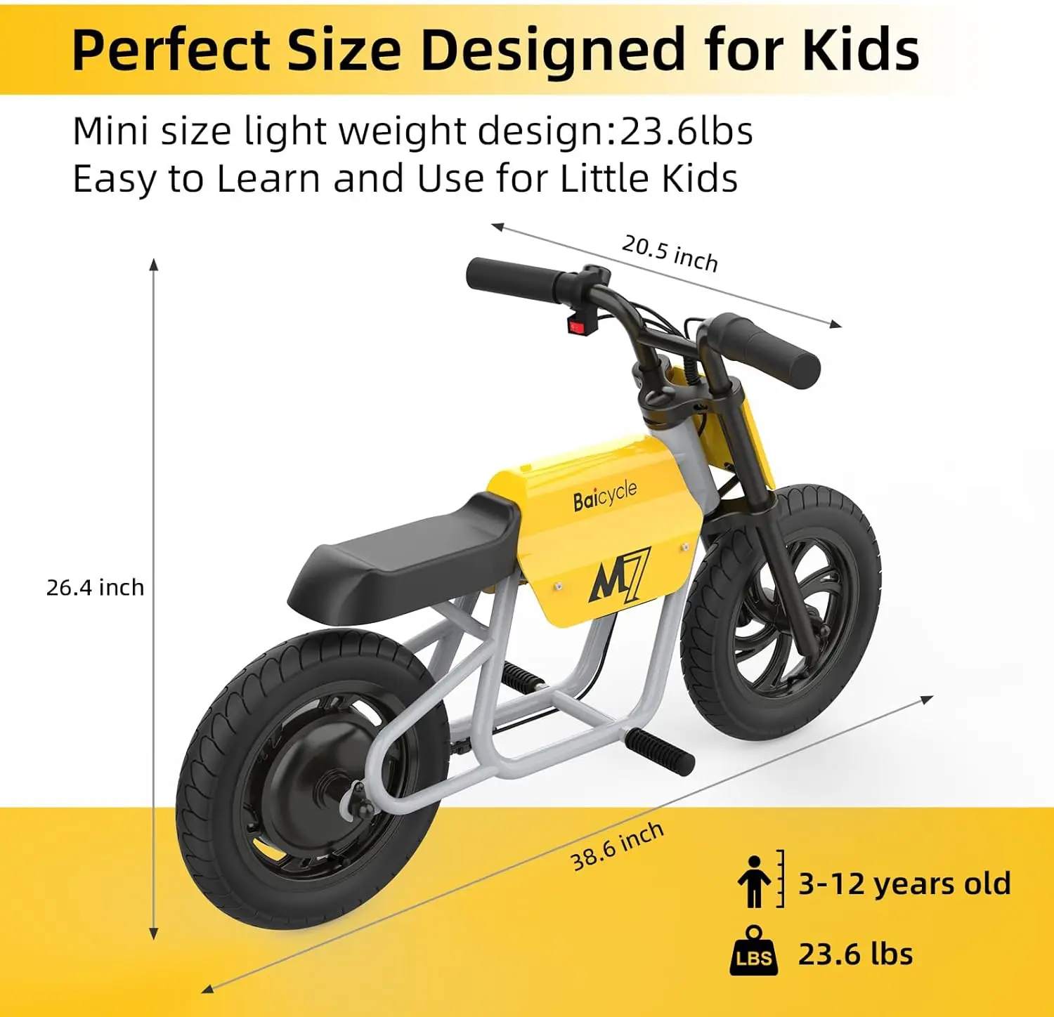 Hot Selling 150W Electric E Bike 12 Inch Tires Kids Electric Bike Single Speed EBike with Rear Drum Braking System