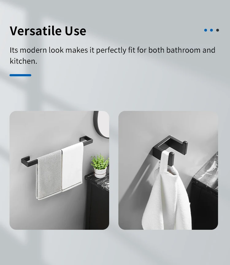 304 Stainless Steel Modern Luxury Brushed Matte Black Gold Hotel Bathroom Bath Accessories