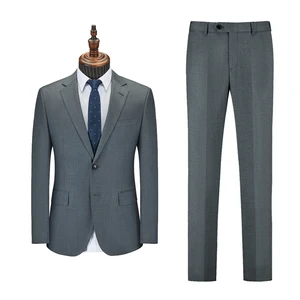 Men's High-End British 3-Piece Flat Grey Formal Wedding Suits Customizable Breathable Business Style Official Groom Outfit