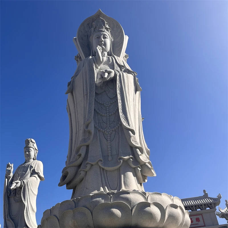 product china custom hand carved three face guanyin statue for outdoor decor large buddha stone sculpture-1