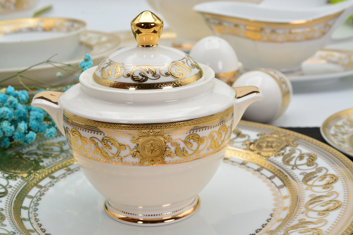 Luxury Embossed Gold Tea Set - 24 Pieces for Home & Parties