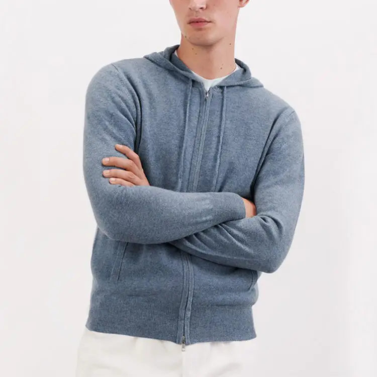Custom logo Men Long Sleeve Zipper Sweater With Hoodies Soft Wool  Cashmere Knitted Cardigan Man Hoodies Sweaters
