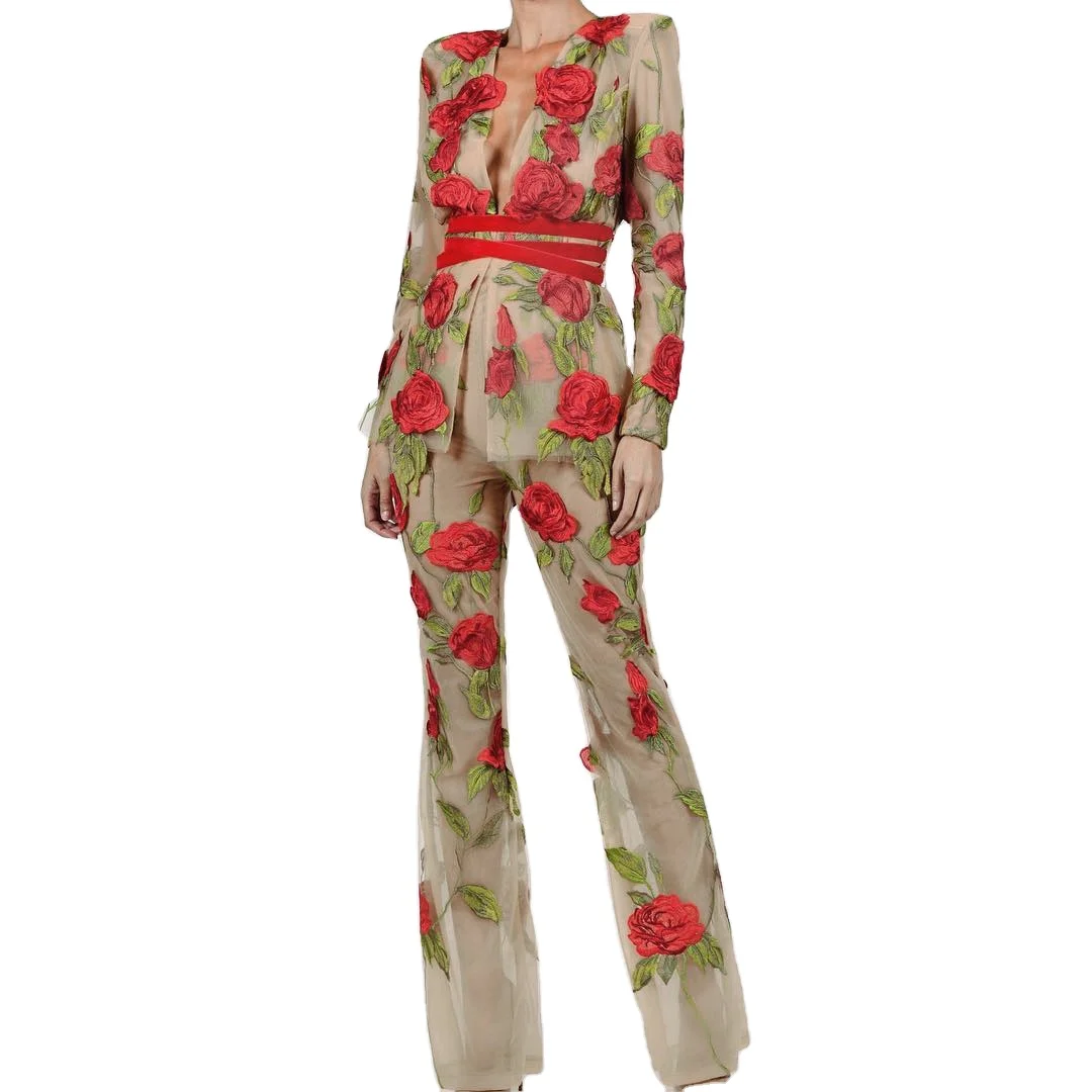 Women Sexy Floral Embroidery Organza 