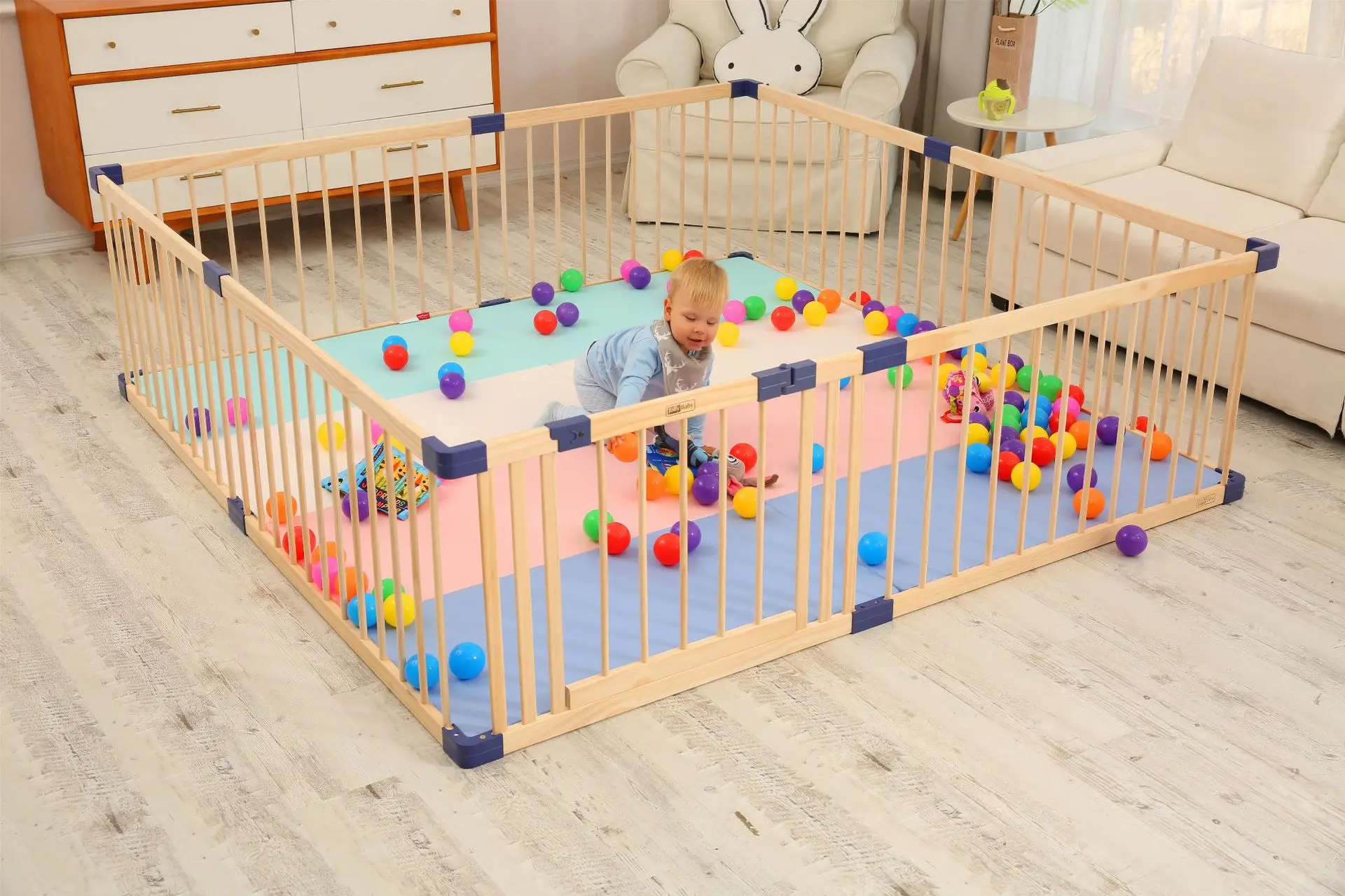 Customizable Indoor Child Play Activity Center Natural Pine Wood Baby