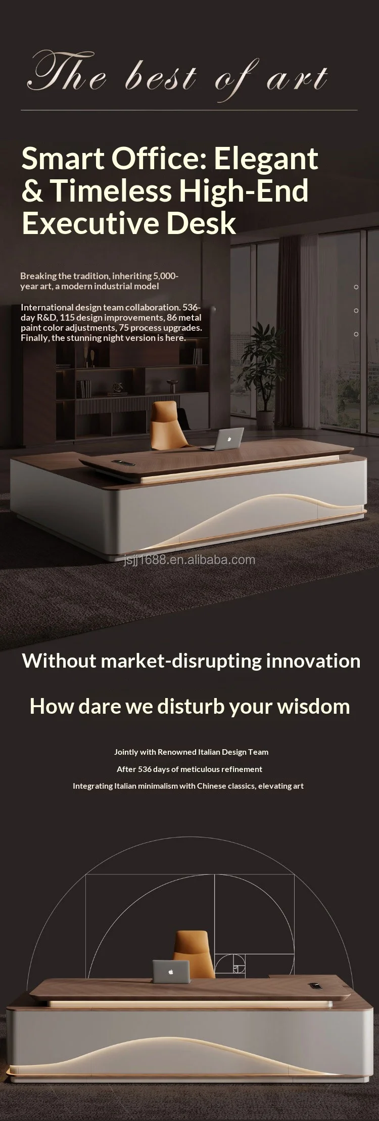 Italian Style Office Furniture LED Functional High-end Luxury Boss Desk Lightweight Luxury CEO Office Desk Desk