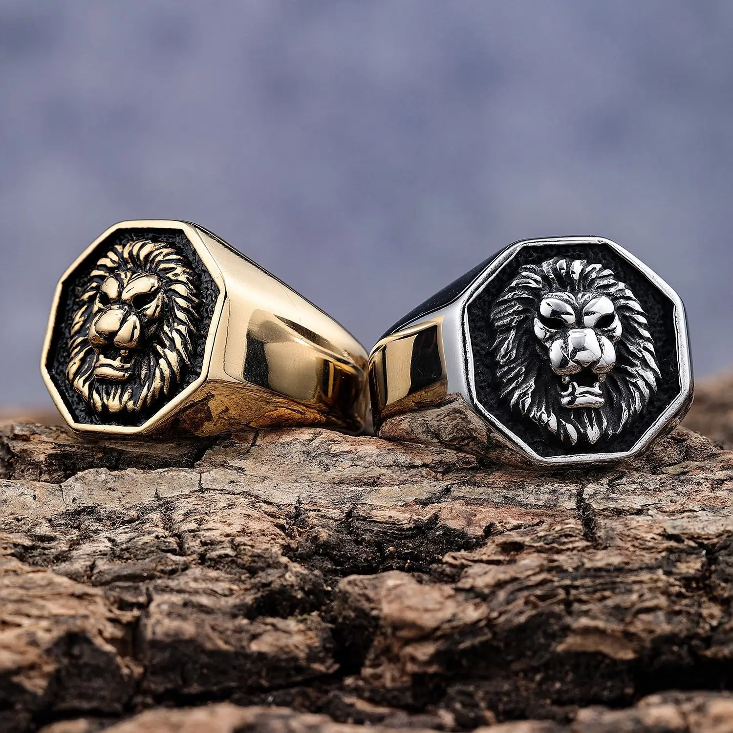 Gold Plated Stainless Steel Lion Ring Men's Fashion