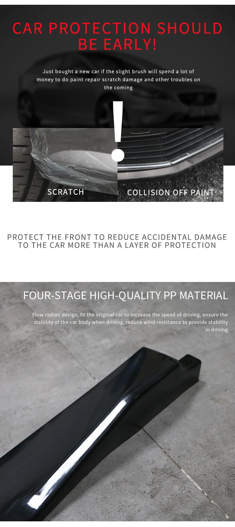 Universal Car Side Bumper Lip1.2m 120cm Faldas Laterales De Side Skirts