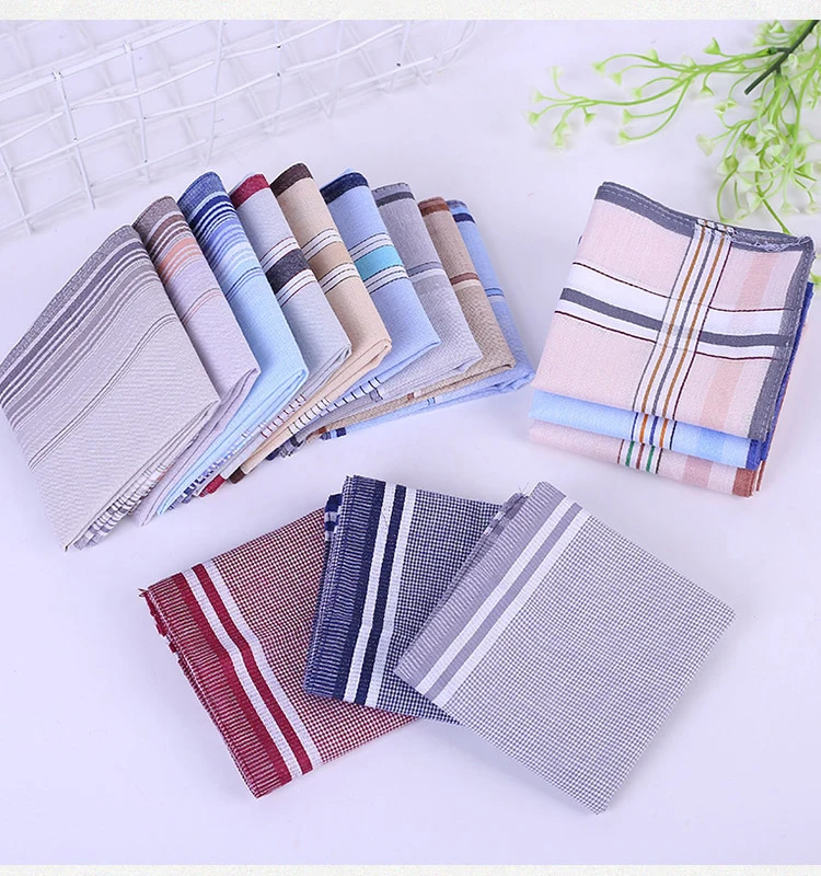 Amazon Wholesale Soft Pure 100 Cotton Striped Men Handkerchiefs Custom