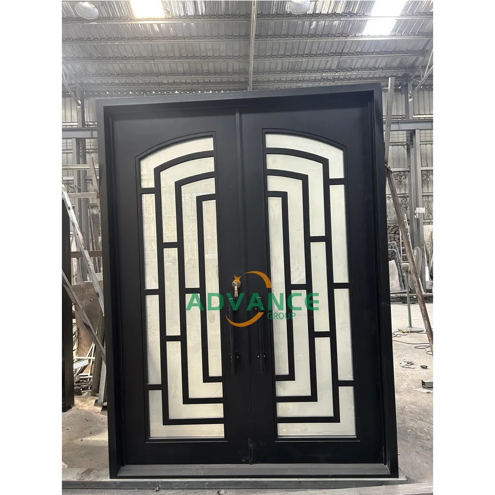 Black Security Doors Design Exterior Entrance Double Wrought Iron Door