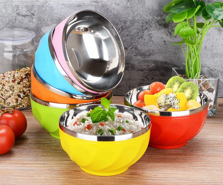 Colorful 304 Stainless Steel Salad Bowl With Lid Non-slip Silicone Bottom  Kitchen Anti-scald Baking Bowls Set Food Mixing Bowl - Bowls - AliExpress