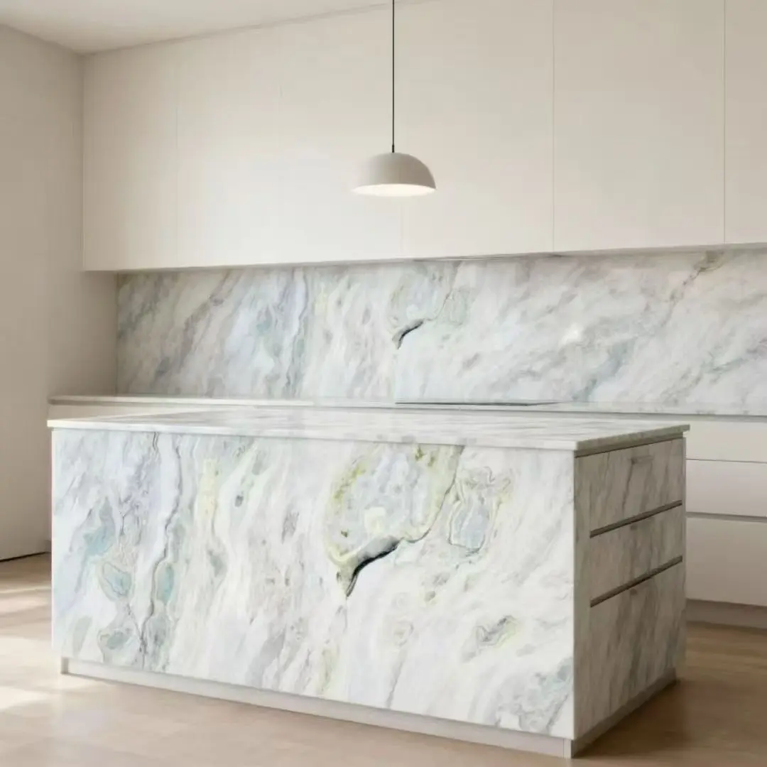 Natural White Grey Marble Slabs Custom Size Polished Honed Wall Floor Countertop Factory OEM ODM Wholesale details