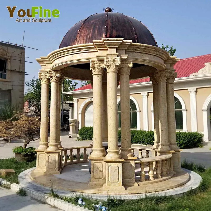 Solid Roof Decorative Carved Natural Stone Dome Gazebo for Garden China