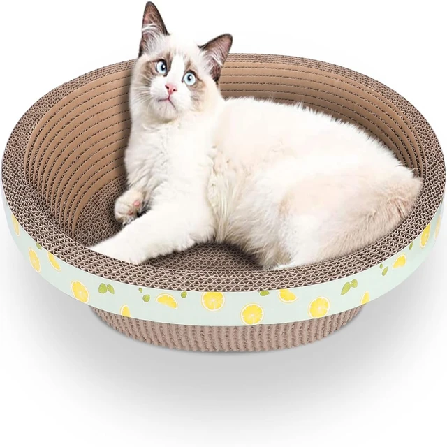 Factory Direct Sustainable Cat Scratcher Board Oval Corrugated Paper and Wood for Cat Playing Comes in Carton Packaging