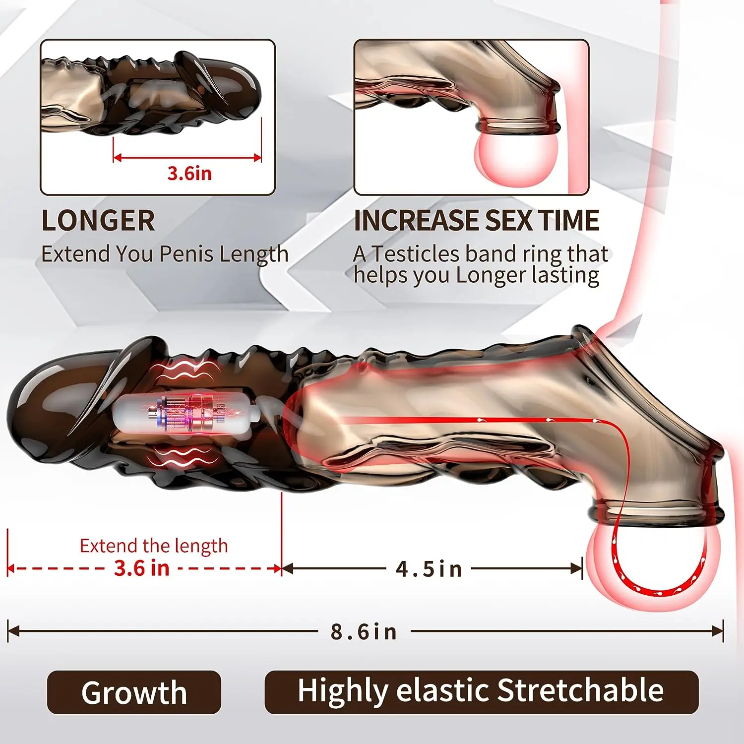 Reusable Tpe Penis Ring Delay Ejaculation Vibrating Ring Penis Extended Male Cock Penis Enlargement Sleeve for Men Couple