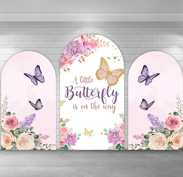 custom any Butterfly Flowers Arch Backdrop Stand Stretchy Fabric Covers for Girls Pink Parties Arched Wall Cover Birthday Party