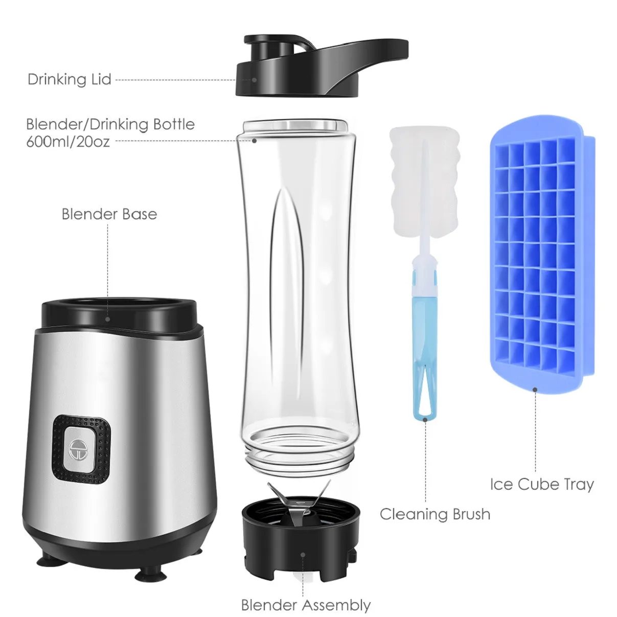 Single Serve Blender, Personal Blender for Smoothies and Shakes, Smoothies  Blender with 2 Tritan BPA-Free 20Oz Blender Cups and Cleaning Brush, 300W