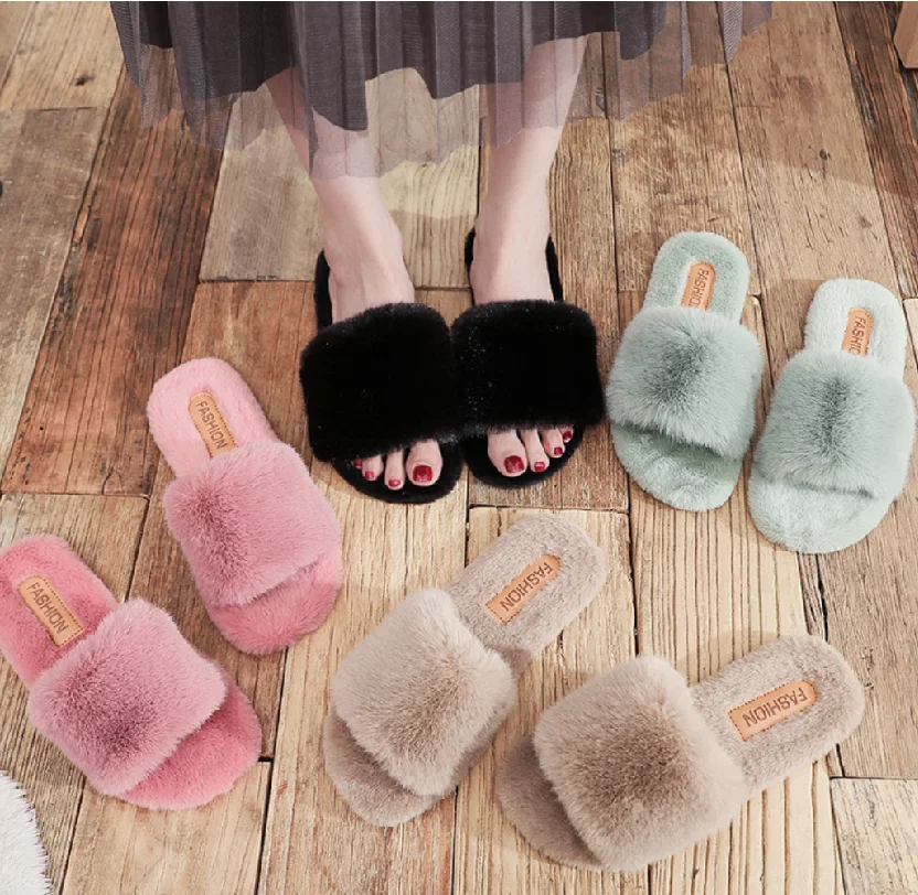 
Winter sandals Lady design faux fur indoor autumn fur shoes platform candy color fur slippers 