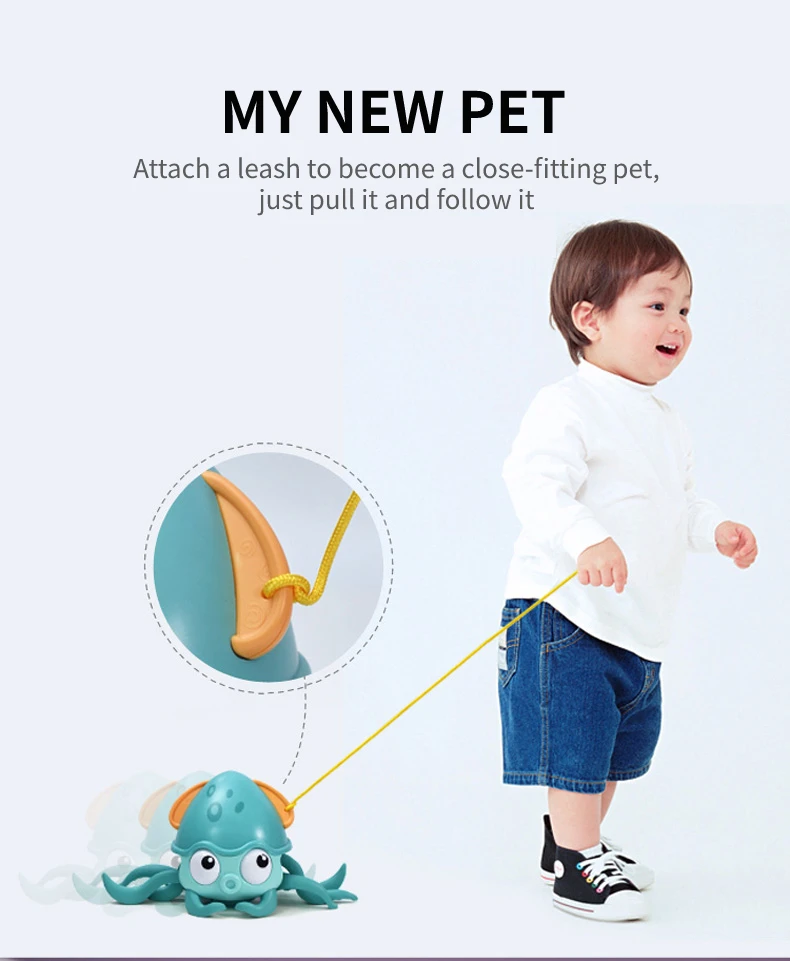 Kids Popular Walking Octopus Pull Toy Swimming Pool Bath Toys Beach Crawling Octopus with Leash Toy for Children