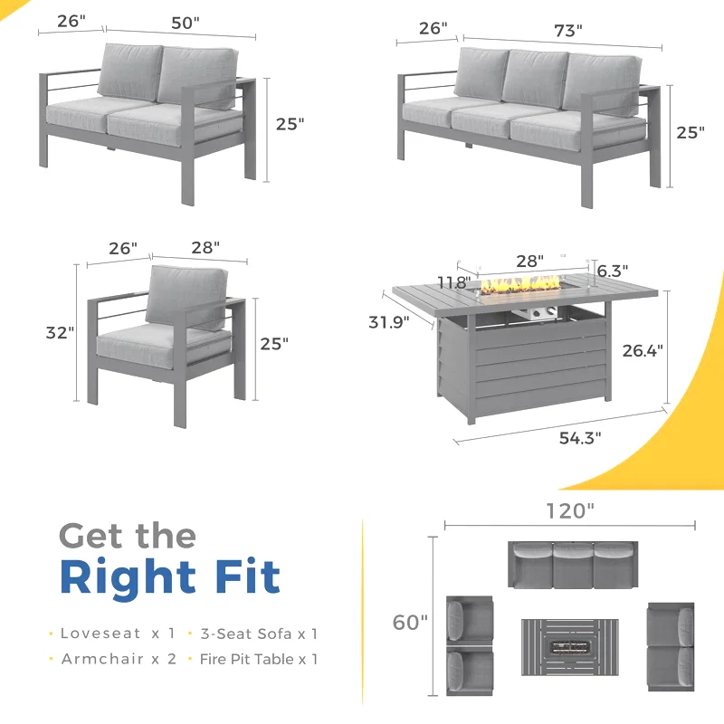 High Quality Wholesale Garden Sofa Set Garden Furniture Sofa 7 Persons Sofa Seating Group Outdoor Seating Group With Fire Pit