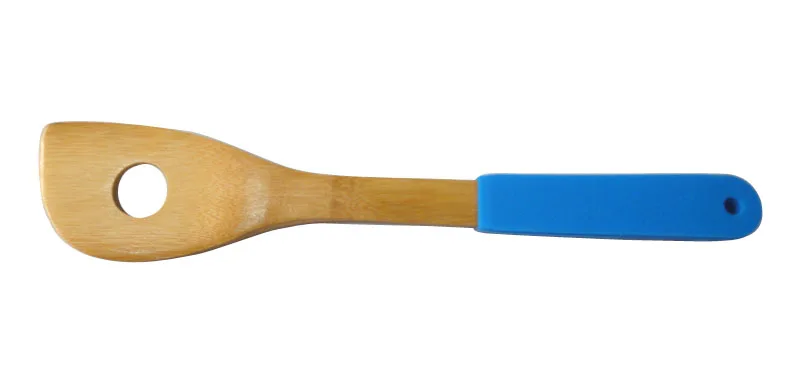 Бамбуковая кухонная утварь набор столовых приборов 30 см Силиконовая бамбуковая Ложка Вилка лопатка противоскользящая термостойкая силиконовая ручка