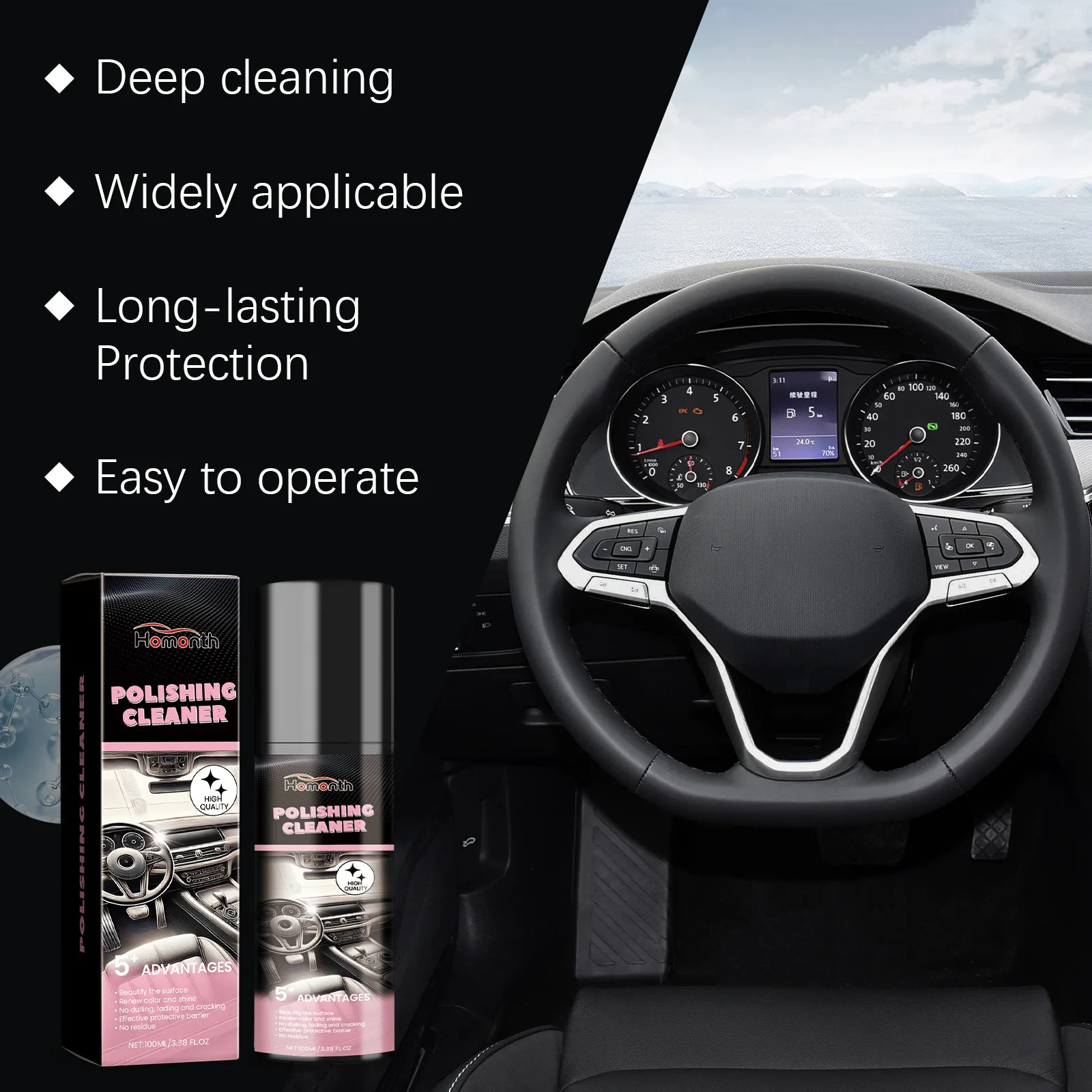 HOMONTH Polishing Cleaner Plastic Polish Compound Detailing Polisher Stain Buster Gloss Improvement Interior Cleaner