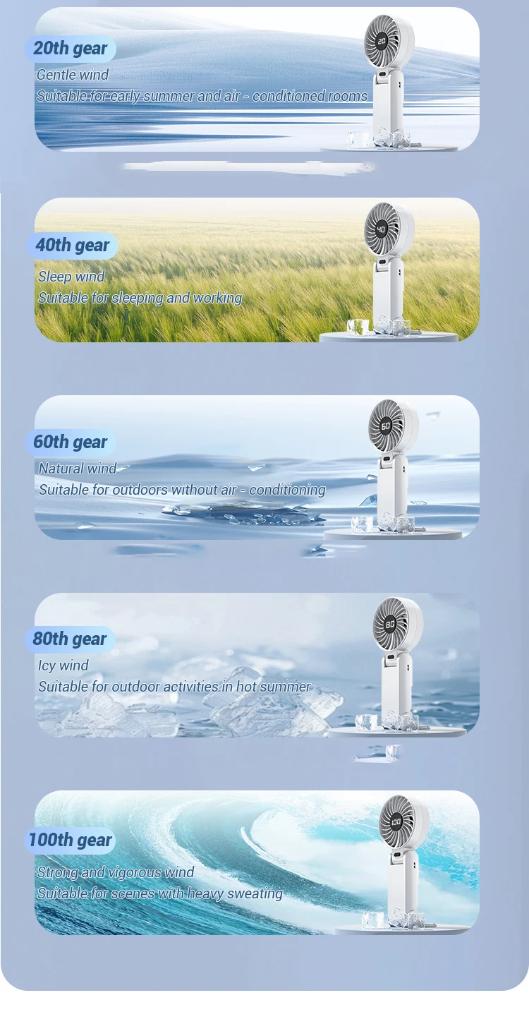 product new electric hand fan portable 5 gears air cooling handheld foldable wearable fan usb rechargeable mini ventilador cooler-6