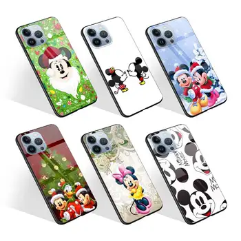 Cell Phone Cover Christmas Mickey Minnie Printing Hard ScratchProof Cover Glossy Tempered Glass Phone Case for iPhone 13 12 11