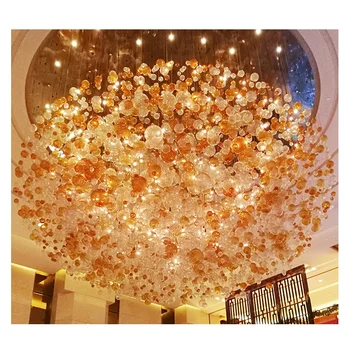 Main entrance large grand custom glass chandeliers modern ball hanging lights for high ceiling