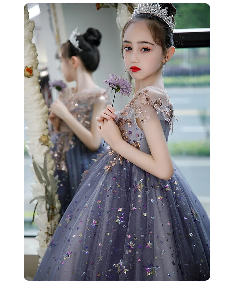 Luxury Royal Blue Dress Sequins Flower Girl Dresses Kids Wedding