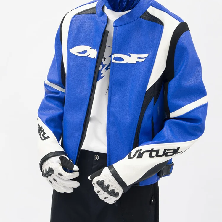 High Quality 100 %polyester Windbreak Waterproof PU leather Racing Screen printing and Applique Embroidery men_voghion.com