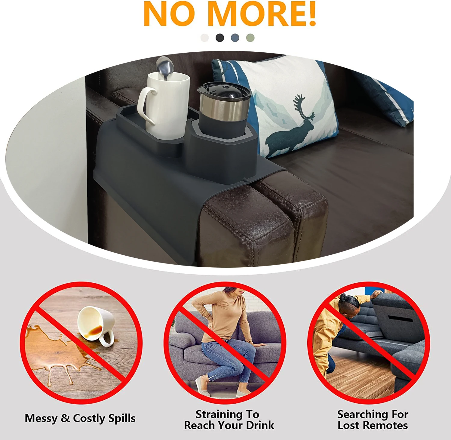 Couch Console Original Cup Holder Tray Drinks Non Slip Antistatic