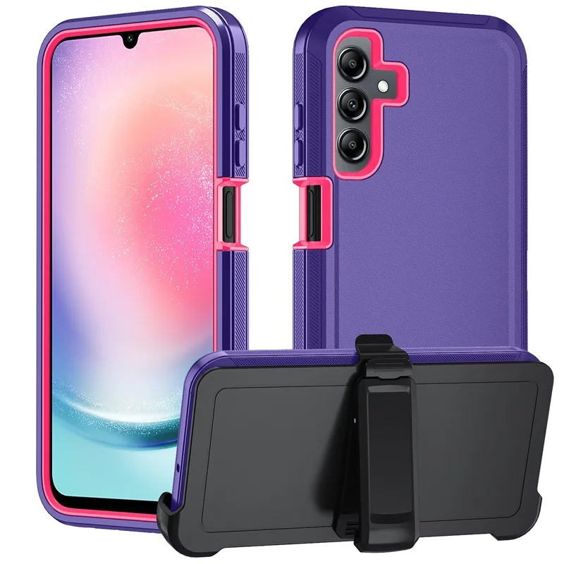 Hybrid defender 3 en 1 shockproof phone case with clip stand mobile shell for Samsung A16 A06 A05 A15 S24 ultra S25 plus