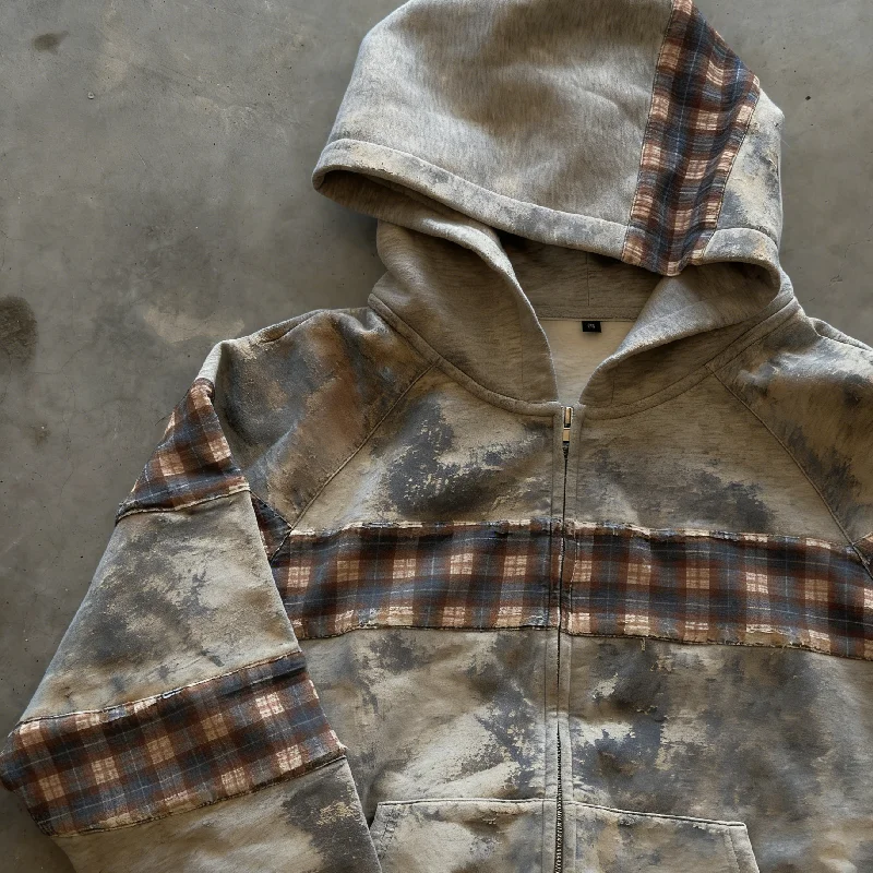 Men's Custom Patchwork Checkered Hoodie, 100% Cotton Flannel Hoodie, Casual Streetwear, Apparel Manufacturer gallery 3