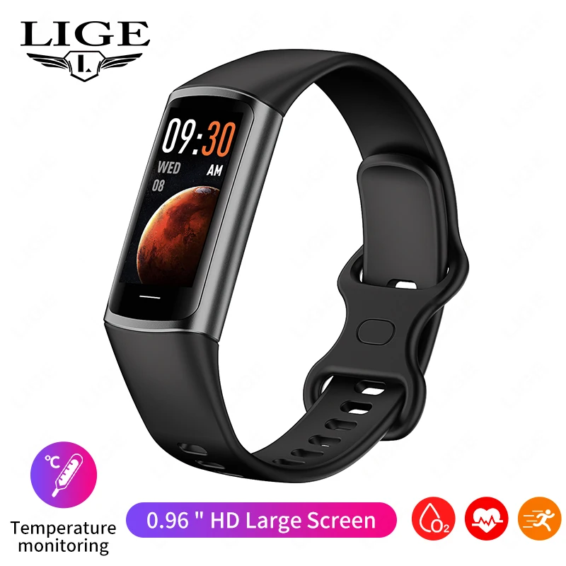 LIGE BW0661 (14 dias) Pulseira inteligente esportiva com bateria, monitor de temperatura, pressão arterial, frequência...