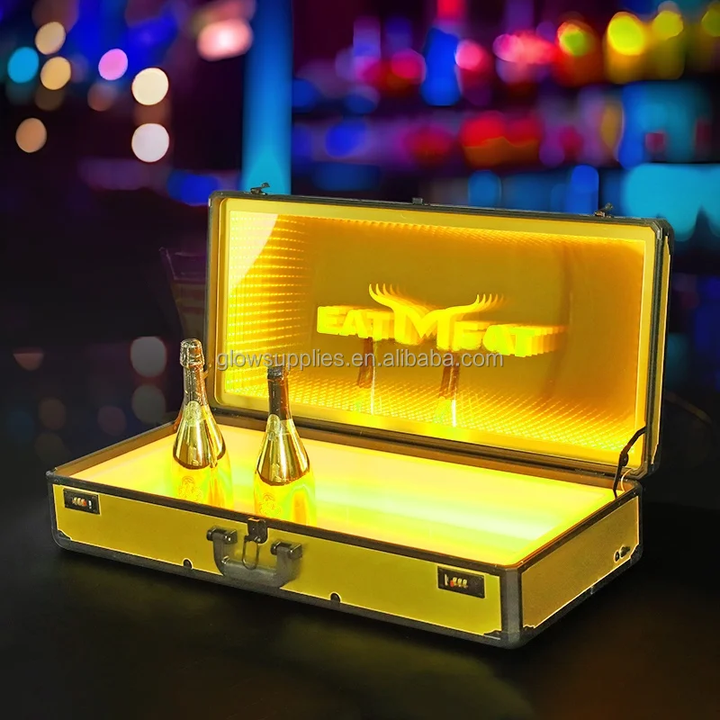 Custom Logo Lighted Mirror Beef Suitcase Meat Carrier Box LED Steak Briefcase Glorifier Display Case for Restaurant Steakhouse