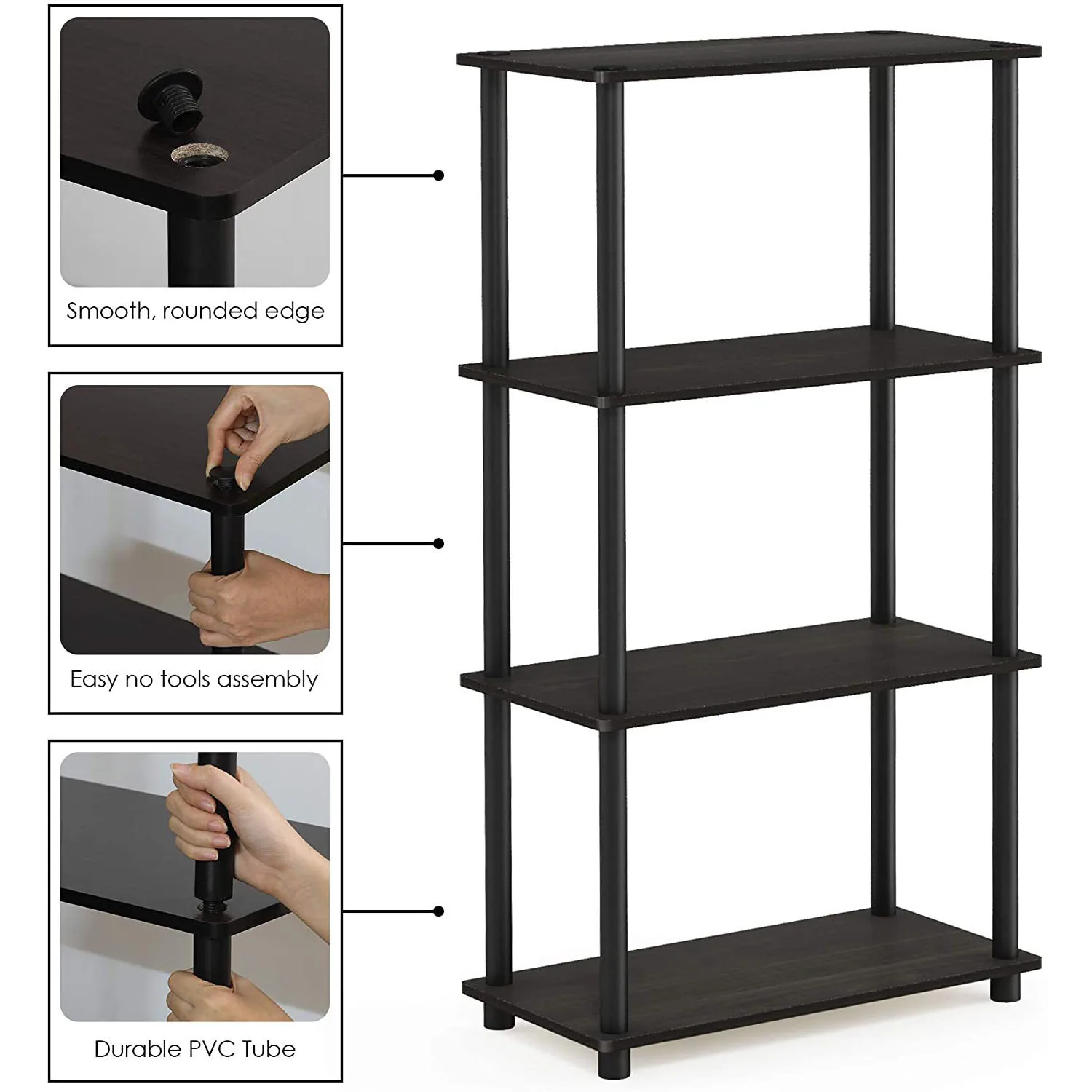 Black Turn-N-Tube 4-Tier Multipurpose Shelf Display Rack for Home Office Storage