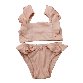 2022 Wholesale Swimwear Mini Soild Flutter Tiny Bloomer two piece set Baby Girls Swimsuit Bikini