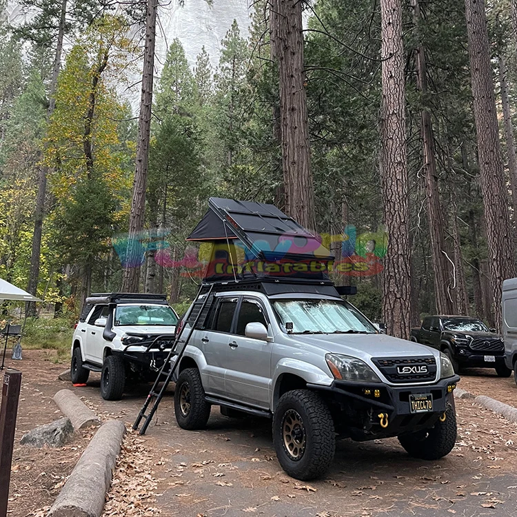 Camping triangle car rooftop tent hard clamshell black gray aluminum 4 ...
