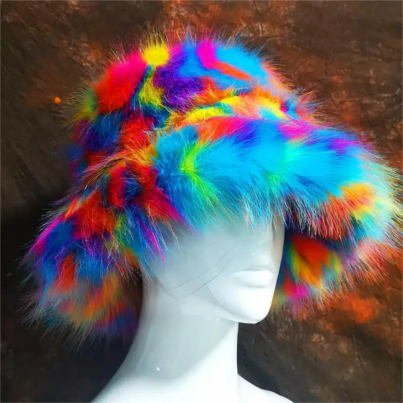 Designer Faux Fur Tie Winter Hat Beanie Hat - Pandemonium Millinery Faux Fur Boutique made in  main image 4