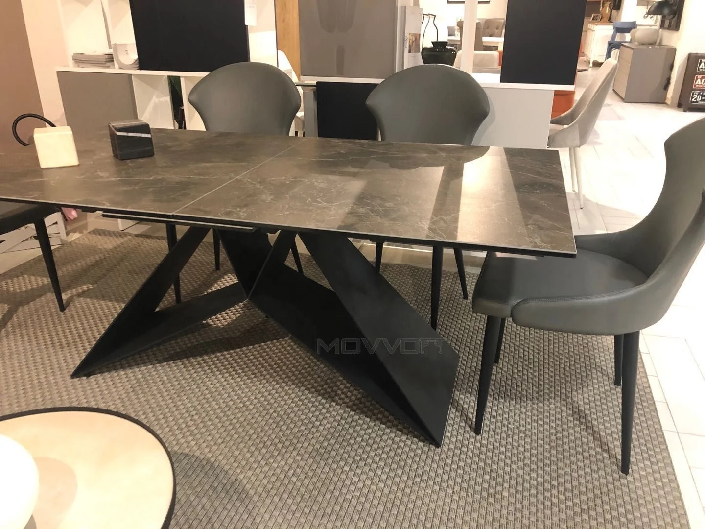 Strong Modern Metal Feet Imported Ceramic Glass Top Extendable Dining Table with Smart Sliding System