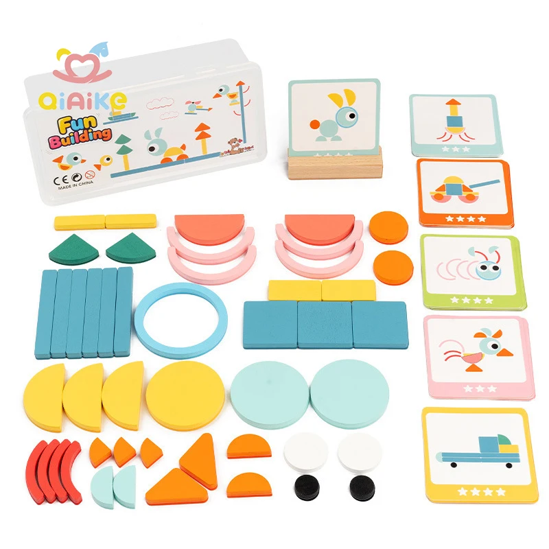 Neuer Stil: Spaßvolles, kreatives Bau-Puzzle mit geometrischen Formen – Lernbausteine für die frühe Bildung, interaktives Eltern-Kind-Spielzeug nach Montessori-Methode