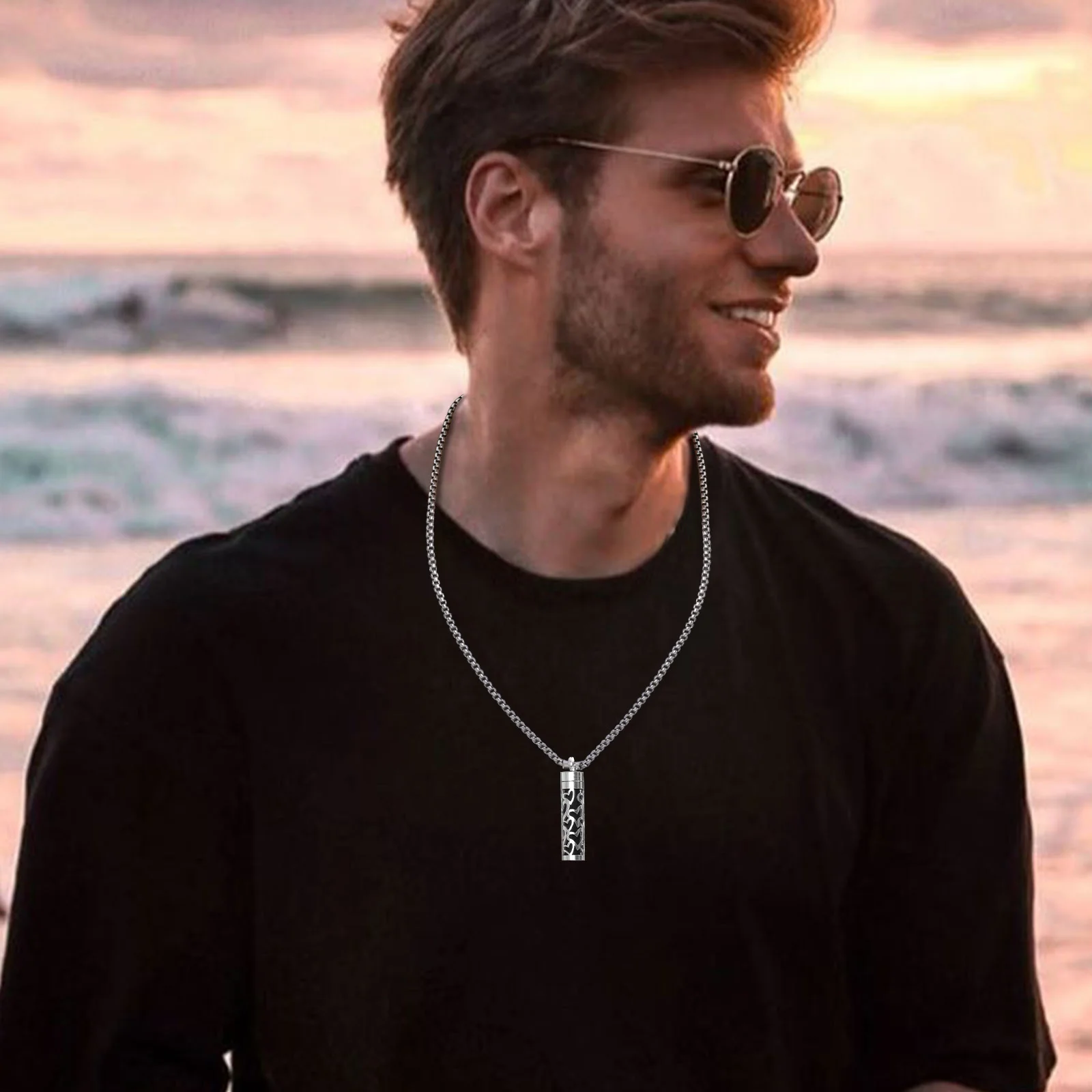 Vnox Dainty Square Pearl Chain Thread Cylindrical Non-woven Open Aromausible Pendant Necklace for Boyfriend Girlfriend