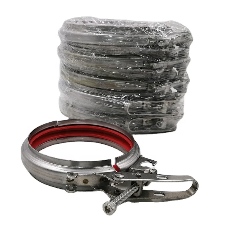 Dust Extraction Pipe System Stainless Steel Quick Release Rapid Lock Duct Pull Ring Connect Pipe Clamp Clip With Red Rubber
