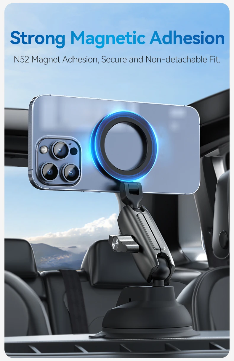 TELESIN  Suction Cup Magnetic Holder Mount for Cellphone with Aluminum Nylon Material for Car Glass