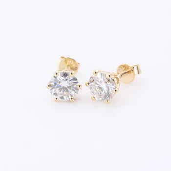 5mm round moissanite with DEF color VVS clarity 14K yellow gold earring studs