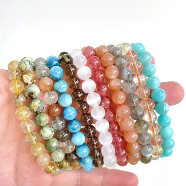 6/ 8/ 12mm jewelry women men Natural Gemstone Energy Power luck healing Jewelry  crystal stretch energy stone bead bracelets