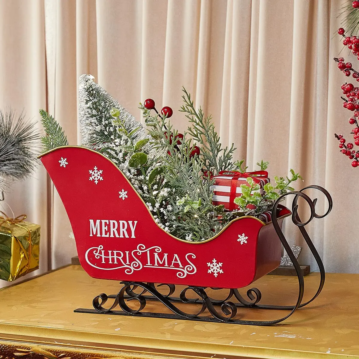 Stunning Christmas Sleigh Metal Sleigh 12.5" Christmas Santa Sleigh